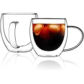 CNGLASS Double Walled Glass Coffee Mugs with Handle,12oz Insulated Glass Mugs with Handle,Clear Espresso Cups for Latte,Cappuccino,Tea Bag,Set of 2