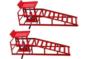 ME2 2PCS Auto Car Truck Service Ramps Lifts,10000lbs(5T) Garage Car Lift Hydraulic Vehicle Ramps,Portable Car Ramps for Oil Changes High Lift,Lift Repair Frame Lift Height Adjust 9.8"-15" (Red)
