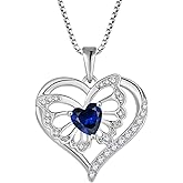 Inpasne Butterfly Necklace for Women 925 Sterling Silver Love Heart Necklace Birthstone Pendant Jewelry Gifts for Women Her Mom Wife