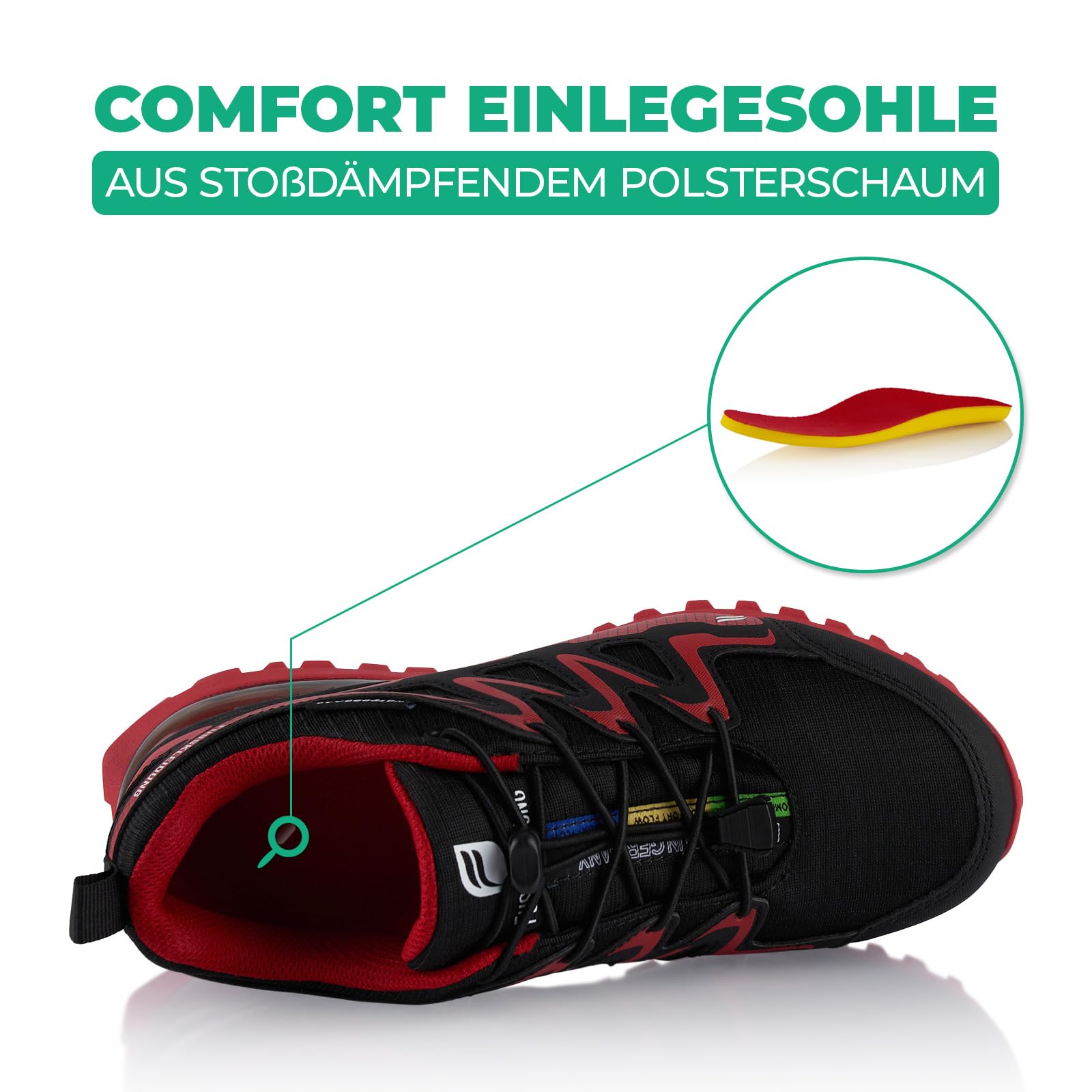 Fusskleidung® Damen Herren Wanderschuhe wasserdichte Trail Trekkingschuhe Schwarz Rot EU 36 5