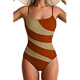 EVOCRCO Women's One Piece Swimsuits Tummy Control Color Block Bathing Suit Square Neck Swim Suit Slimming Swimwear