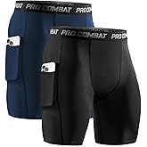 Niksa 2/4 Pack Compression Shorts Men with Pocket, Spandex Running Shorts Sport Athletic Workout Performance Underwear