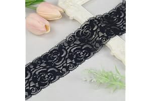 ZNZAKKA Black Stretch Lace Ribbon, Floral Elastic Lace Fabric, Sewing Lace Ribbon Trim Crafts Decorating, 2.2 Inch 10 Yards (Black)