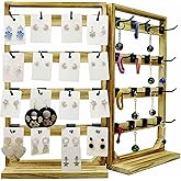 Jewack Wooden Foldable Jewelry Display Stand with Removable 32 Hooks, Earring Cards necklace bracelet Keychain Showcase Cascading Merchandise Organizer For Selling For vendor events