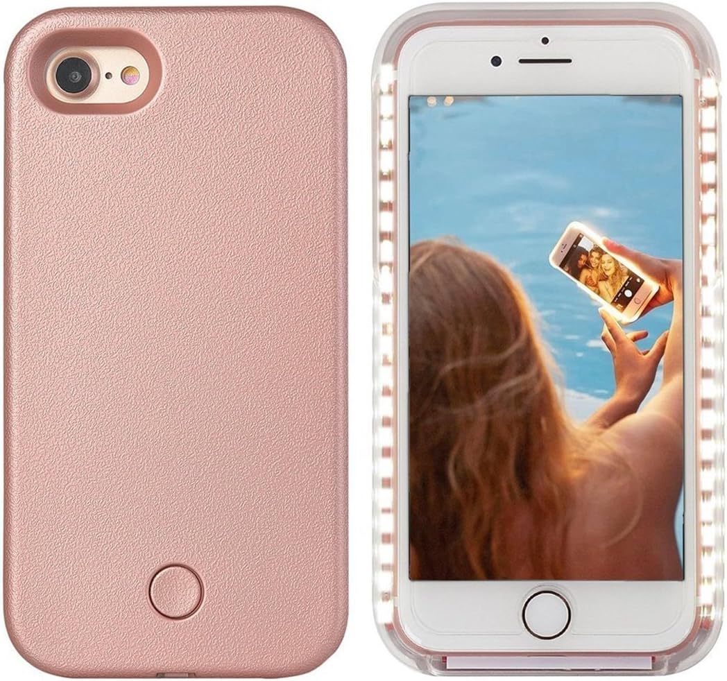 Avkkey iPhone 8 Plus Led Case iPhone 8 Plus Selfie Light iPhone Case Great for a Bright Selfie and Facetime Illuminated Light Up Case Cover for iPhone 7 Plus 5.5'' - Rose Gold