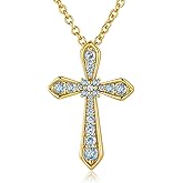 14K Gold Plated Cross Necklace for Women, Simple Diamond Necklace Faith Cross Jewelry Dainty Birthstone Pendant Necklaces First Communion Necklace Easter Present Christmas Gift Birthday Gift for Women