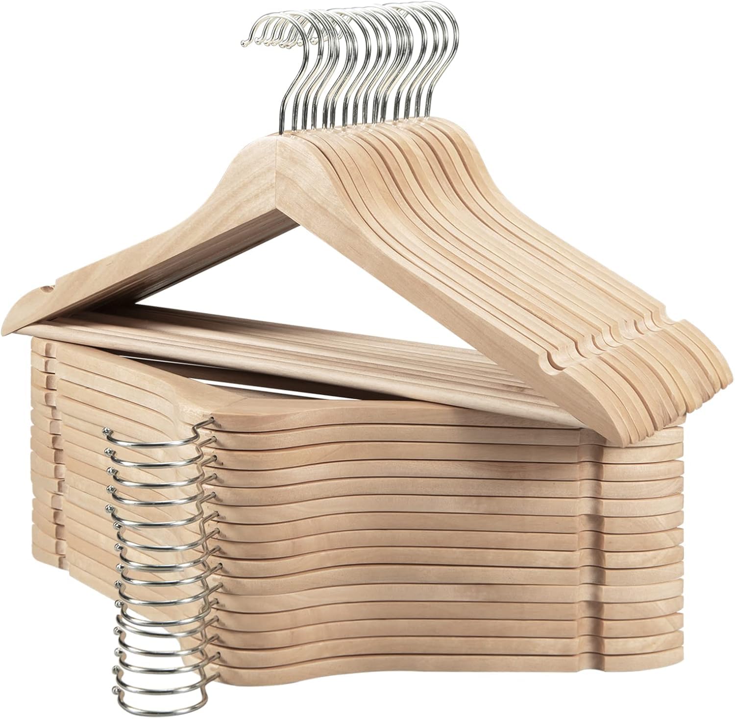 Photo 1 of Edergoo Wooden Hangers 30 Pack, Durable Wood Hangers with 360° Swivel Hook & Notches, Slim Coat Hanger Wooden for Closet, Smooth Wood Clothes Hanger with Pant Bar, Natural