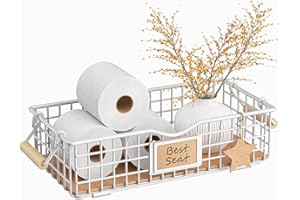 Qcold Toilet Paper Storage Basket, Toilet Tank Topper Basket for Bathroom, Cute Narrow Storage Basket for Tank Top, Bathroom Metal Basket for Bathroom Decor - White