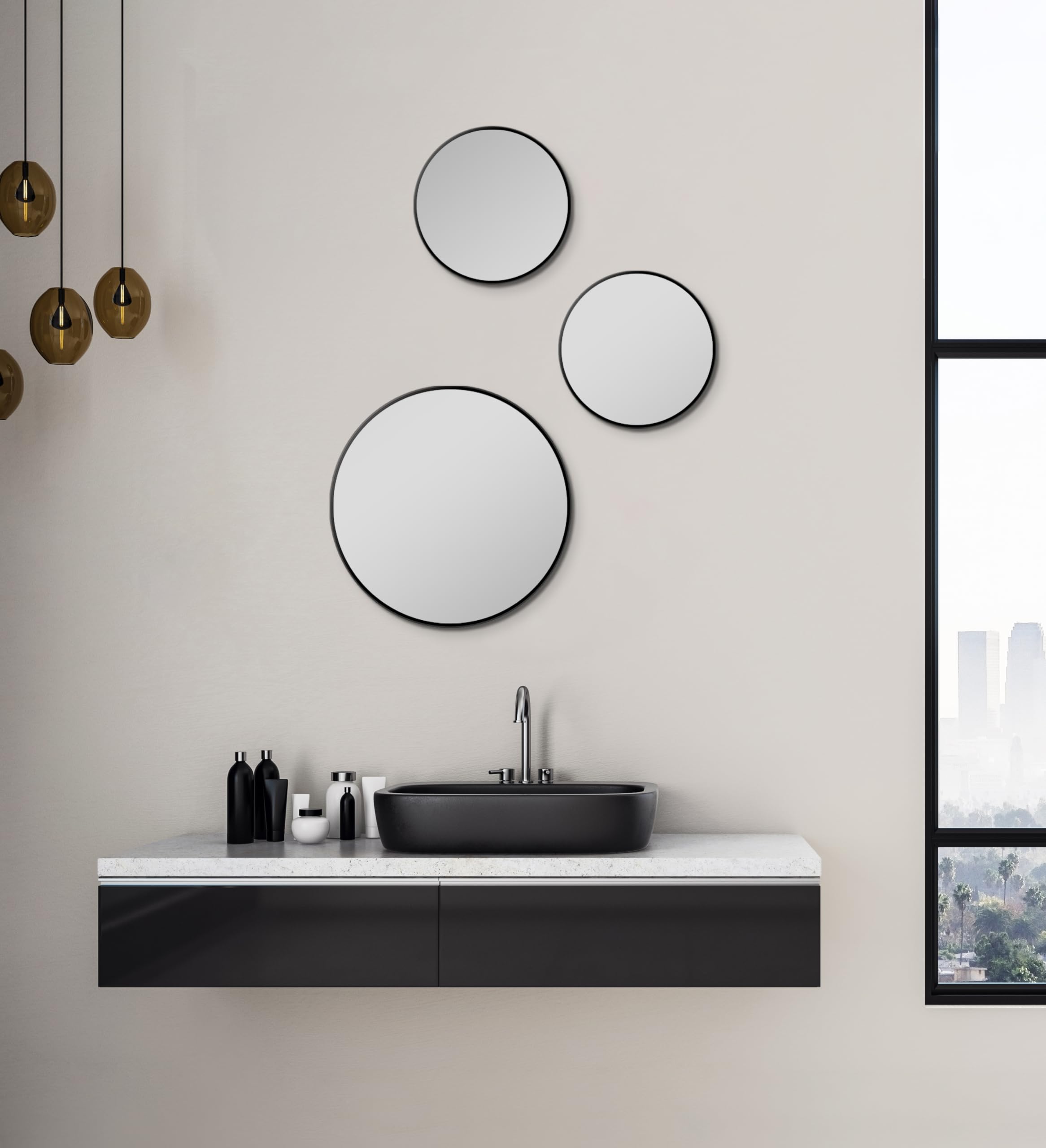 Talos Picasso Black 25 cm Round Wall Mirror with Aluminium Frame for Bathroom - Elegant, Functional Mirror for Stylish Ambience