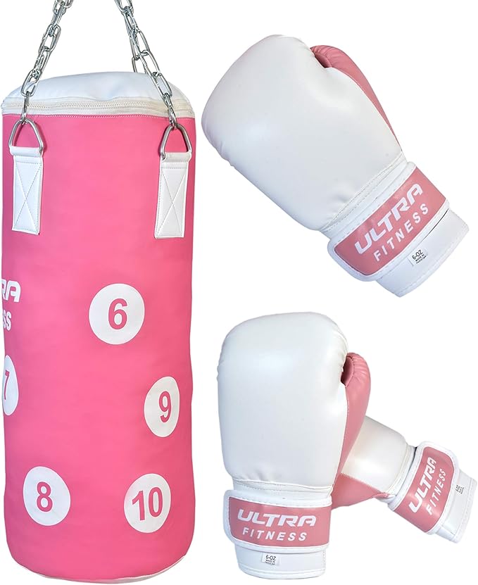 ULTRA FITNESS - Saco de Boxeo con Guantes y Cadena, Color Rosa y ...