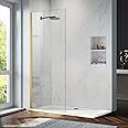 Bathroom Shower Glass Door Panel, 34" W×74" H Fixed Frameless Shower Glass Door, 5/16"(8mm) Thick Clear Tempered Glass Door Screen, Brushed Gold