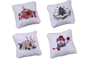 Menolana 4Pcs Miniature Dollhouse Christmas Pillow Dollhouse Sofa Bed Decoration Living Room Decor Kids Pretend Play Toy Life