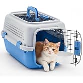 DUMOS 23" Hard-Sided Pet Carrier for Small Pets, 2 Door Cat Carrier - Blue | Airline Approved Dog Crate, Enhanced Security Latches, Front &amp; Top Load Wire Door, Food Bowl for Traveling, Hiking, Camping
