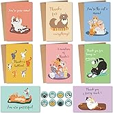 Spercy 24 Funny Cats Thank You Cards With Envelopes & Stickers, Assorted Cats Pun Appreciation Cards for Kids Business Employee, Cute Cat Bulk Note Cards Stationery Box Set