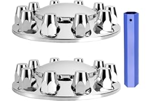 Wehymne Axle Wheel Covers for Semi Truck - 2 Front Hub Covers with 33mm Thread-On Chrome Lug Nut Covers for Semi Truck (Installation Tool Included)