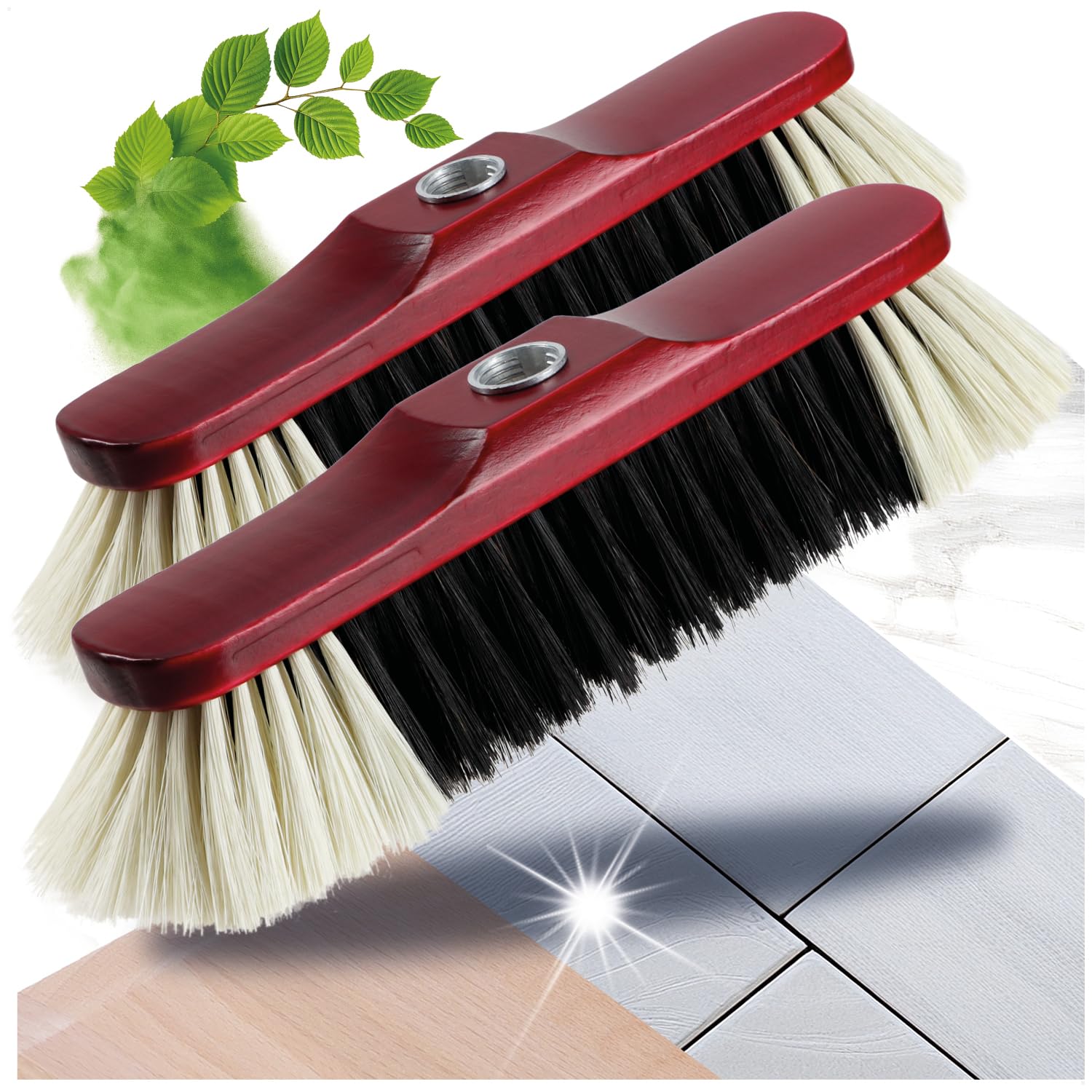 com-four® 2x Broom with horsehair mix for outdoor - Soft brush head for replacement - Broom head for garden cleaning, 30 cm (Room brush - 02 pieces)