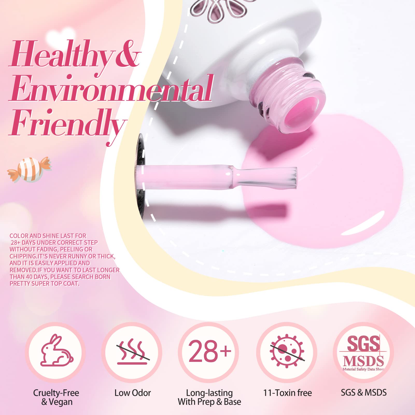 Born Pretty Pastel Gel Nail Polish Set Spring Summer Gel Polish Macaron Candy Sweet Color Gel Polish Easter Soft Pink Yellow Purple Blue Green Colors Collection Nail Art Gift Box 7ML 6PCS - Image 8