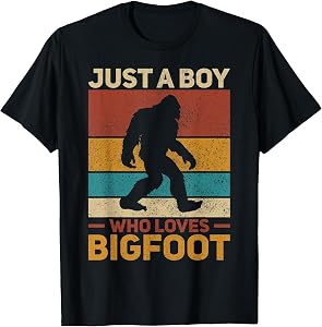 Just A Boy Who Loves Bigfoot Mens Big Foot Kids Sasquatch T-Shirt