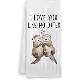 XNXLDYLH Valentines Day Otter Kitchen Towels, Otter Valentines Couple Gifts for Her Him Kids, I Love You Like No Otter, Valentine Decorations Dish Hand Tea Towels for Home Bathroom Kitchen, 16x24 Inch