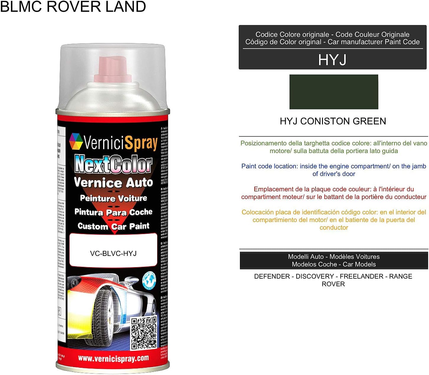 HYJ CONISTON GREEN Automotive Touch Up Paint in spray 400 ml by VerniciSpray