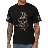 KESIHAN Mens Graphic Tees USA American Flag Skull Patriotic Shirt Vintage Graphic Casual Tee Top for Men