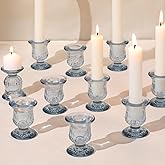 sunnyfuture 10pcs Blue Candlestick Holders, Glass Taper Candle Holders for Table Centerpiece Decor, Wedding, Birthday, Gift