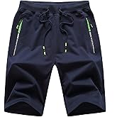 JustSun Mens Shorts Casual Sports with Elastic Waist Zipper Pockets