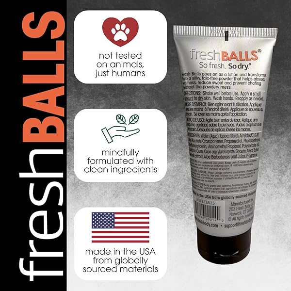 FRESH BALLS LOTION – MEN’S ANTI-CHAFING SOOTHING CREAM TO POWDER – BALL DEODORANT AND HYGIENE FOR GROIN AREA – THE ORIGINAL ANTI CHAFE CREAM FOR MEN, 3.4 FL OZ