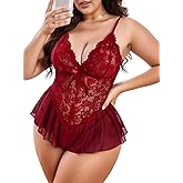 JuicyRose Women Plus Size Lingerie Bodysuit Sexy One Piece Teddy Floral Lace Babydoll Chemise
