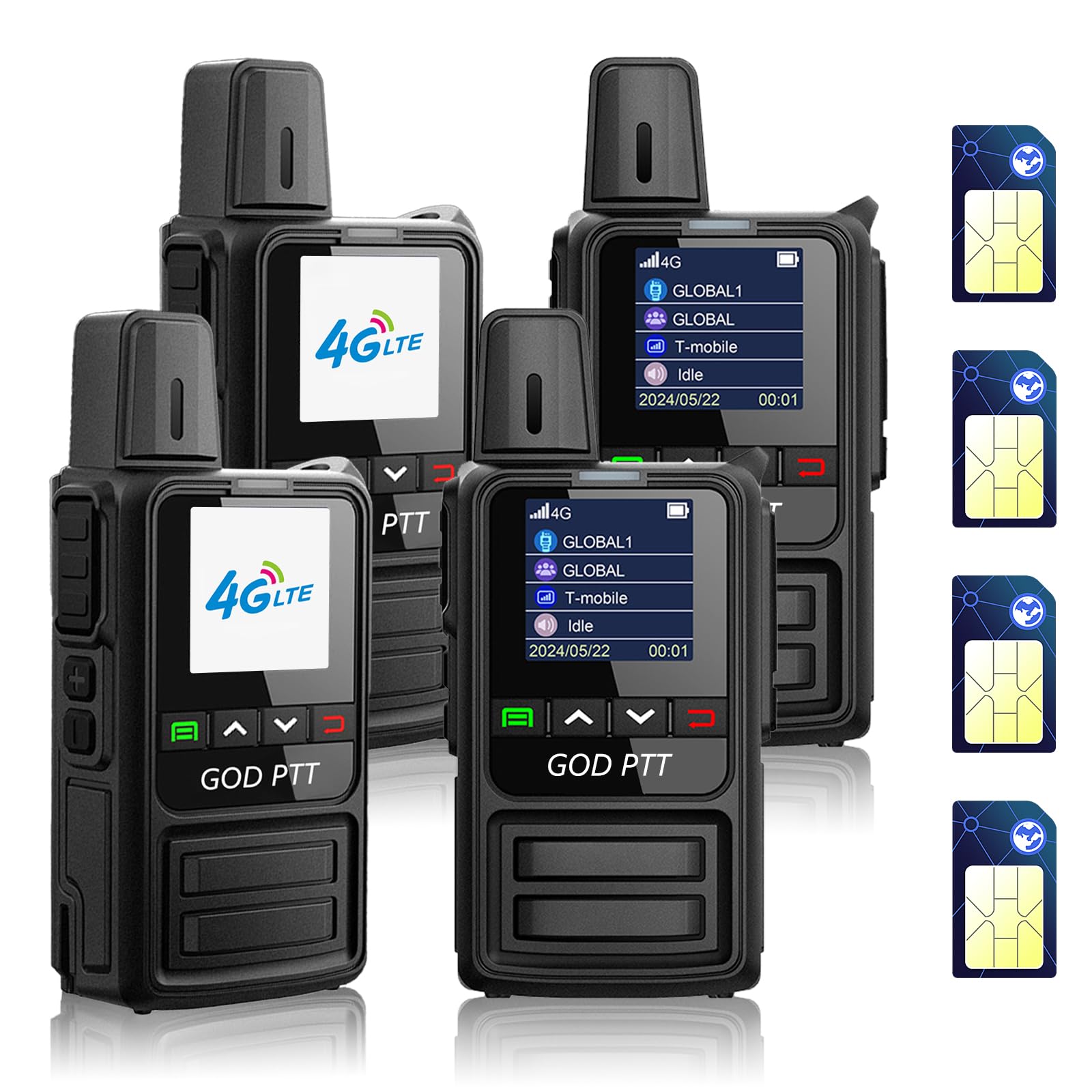 Photo 1 of **LOCKED PLEASE SEE COMMENTS/CLERK NOTES** GODPTT Global Walkie Talkie, Nationwide Unlimited Range Long-Distance 4G PTT PoC Two-Way Radio, Mini Portable,1-Year Free Data, No Platform Fee (4-Pack K360 with SIM)