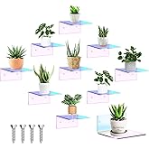 Yalikop 10 Pieces Small Floating Shelves for Wall 4'' Acrylic Mini Wall Shelf Acrylic Display Shelf Clear Hanging Shelves Room Decor for Bedroom, Bathroom, Living Room, Office