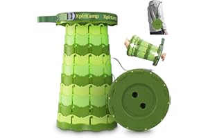 XplrKamp Retractable Folding Stool - Heavy Duty 400 lb Collapsible Portable Stool for Camping, Hiking, Fishing, Indoor/Outdoor with Non-Slip Base and Lightweight Design (Light Green, 1-Pack)