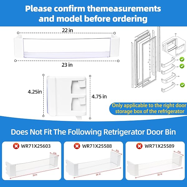 WR71X25602 REFRIGERATOR DOOR SHELF BIN COMPATIBLE WITH GE REFRIGERATOR PARTS SHELF, WR71X25602 DOOR BIN REPLACE PARTS WR71X10410 PS11721935 AP5985814 FRIDGE LEFT DOOR BIN