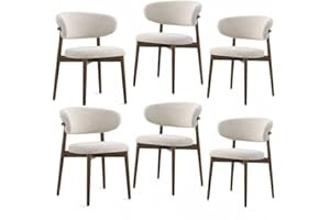 KOOVDEM Mid-Century Modern Dining Chair, Solid Wood Simple Lounge Chair, Armless with Backrest, Curved Open Backrest, Table and Chairs Casual Home Fabric Chair (Color: Walnut) (6)