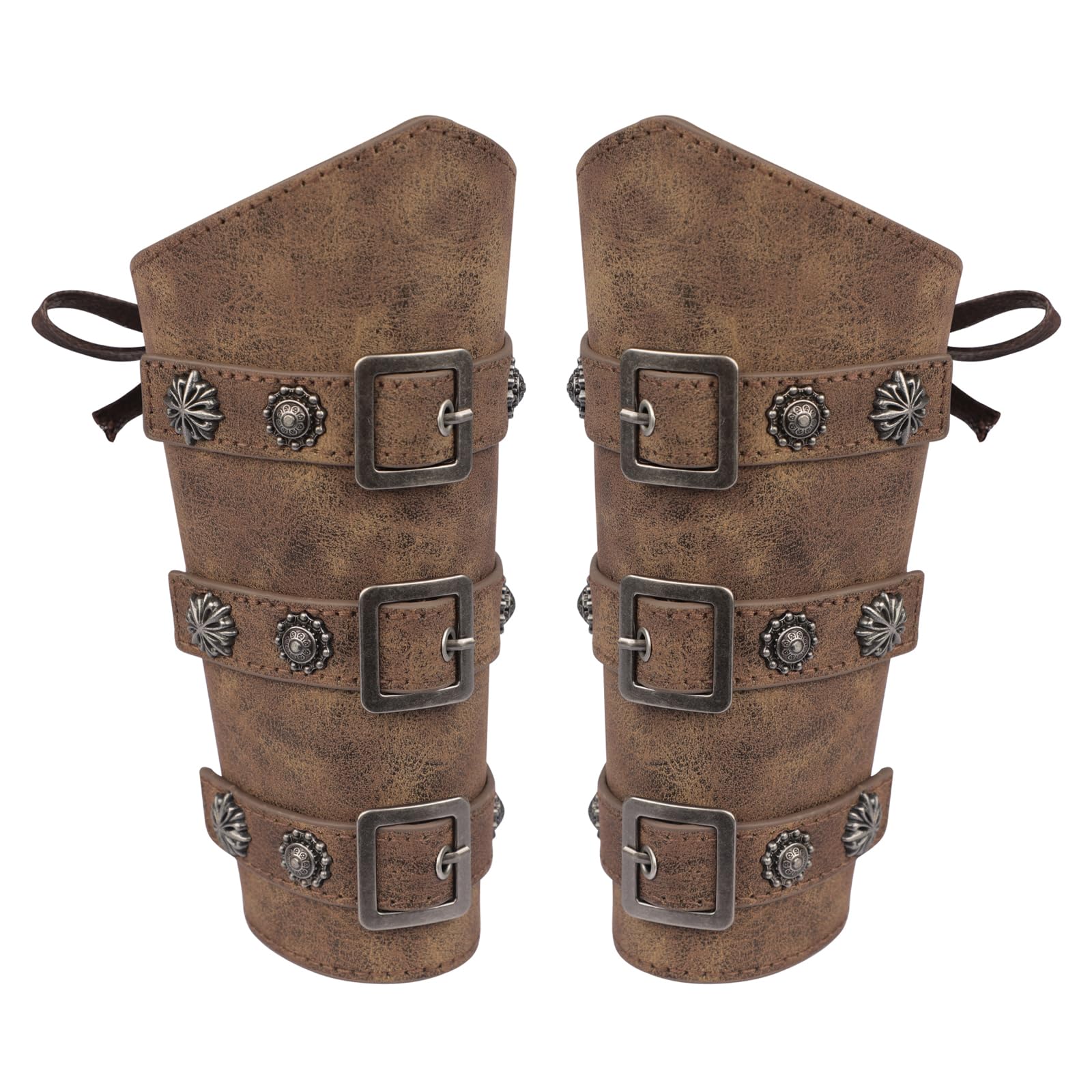 2Pcs PU Leather Medieval Arm Guard Knight Gauntlet Warrior Armor Wristband Guard Vintage Archer Gauntlet Halloween Cosplay Costume Retro Viking Wide Bracer Arm Cuff Dress Up Props For Adult Men Women