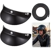 Tallew 2 Pcs Helmet Peak Shield Visor Open Face Retro Motorcycle Helmet | Adjustable Black Sun Shade Protector, 3 Snap Open, PC Replacement, 3/4 Vintage Half Helmet, Noise Foam Tape, Daily Commuting
