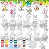 RoundFunny 12 Pcs Ceramic Bunny Painting Kit, 3D Hanging Ornaments | Ready to Paint Ceramic Ornaments, Easter Basket Stuffers, Arts and Crafts for Kids, Party Favors for DIY Holiday Decor