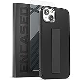 ENCASED Hand Strap Case Compatible with iPhone 14 Plus with Finger Loop Grip and Tempered Glass Screen Protector (Black)