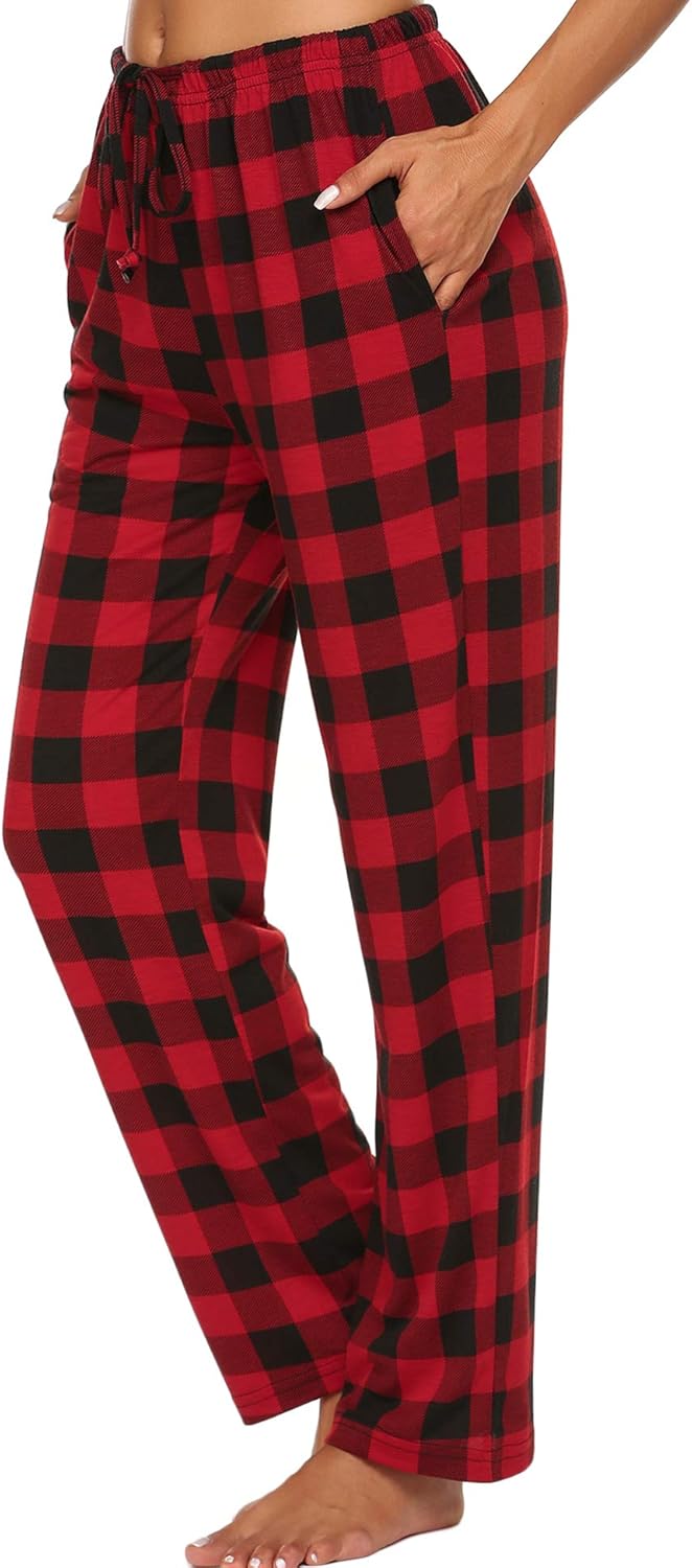 Ekouaer Women Lounge Pants Comfy Pajama Bottom with Pockets Stretch Plaid Sleepwear Drawstring Pj Bottoms Pants at  Women’s Clothing store