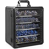 AKOZLIN Miniatures Storage Case Miniatures Transport Case with Lock, 5 Magnetic Metal Trays & Aluminum Alloy Frame,Black-Medi