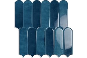 Tiwoos Blue Backsplash Tile Peel and Stick 12"x12" for Kitchen Bathroom Self Adhesive Wall Tiles (10-Sheet,Navy)
