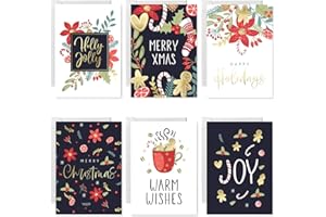 easykart labels 24 Christmas Cards with Envelopes, 6 Assorted Floral Designs With Gold Foil, 5.5 x 4 Inch Size For Friends, Family and loved Ones