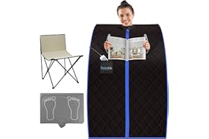 SereneLife Compact & Portable Infrared Steam Sauna, Personal Spa Style Sauna for at-Home Relaxation and Rejuvenation, Easy Access Sit-in Design, Foldable Chair, Energy Efficient, Foot Pad Heating Mat