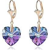 Austrian Crystal Heart Drop Leverback Earrings for Women Fashion Dangle Earring 14K Rose Gold Plated Hypoallergenic Jewelry