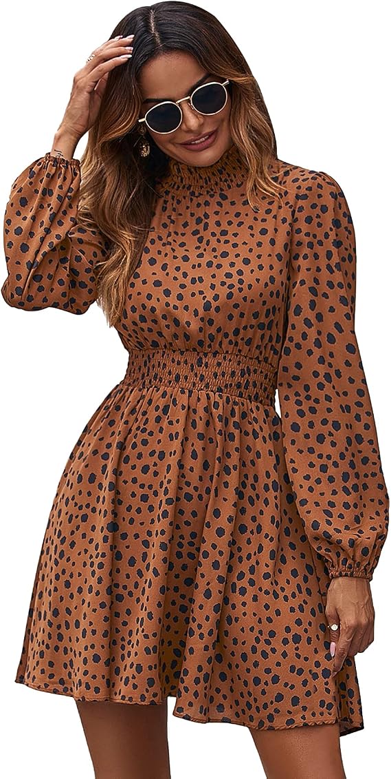 Bishop Sleeve Dress Shirred Waist 