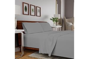 SUPREME ELEGANCE Organic 100% Cotton Percale Sheets Queen Mist Gray, 16" Deep Pocket Queen Sheets Set, Sheets for Queen Size Bed, Cooling Sheets, Crisp & Breathable, Queen Sheet Set Mist Gray