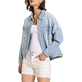 Kedera Women's Blue Jean Jacket Oversized Distressed Button Down Denim Jacket Vintage Long Sleeve Soft Boyfriend Coat