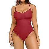 FeelinGirl Shapewear Bodysuit Tummy Control Body Shaper for Women Bodysuit Burgundy XS/S