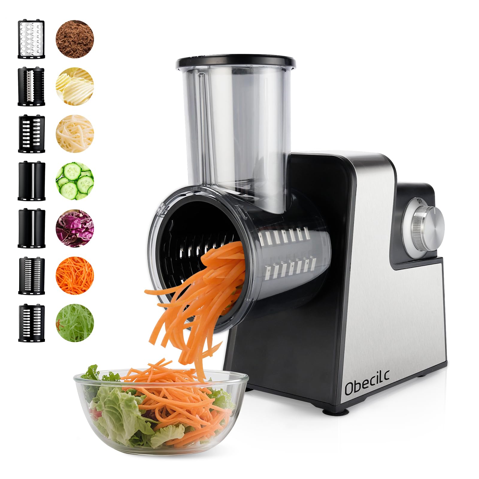 Photo 1 of Upgraded 300W Electric Cheese Grater for Block Cheese,Cheese Shredder Electric with 7 Stainless Steel Blades for Slicing, Shredding, Grinding Vegetables, Fruits & Nuts, One-Touch Control