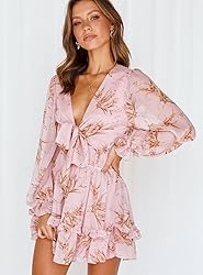 AlvaQ Womens Spring Summer V Neck Ruffles Long